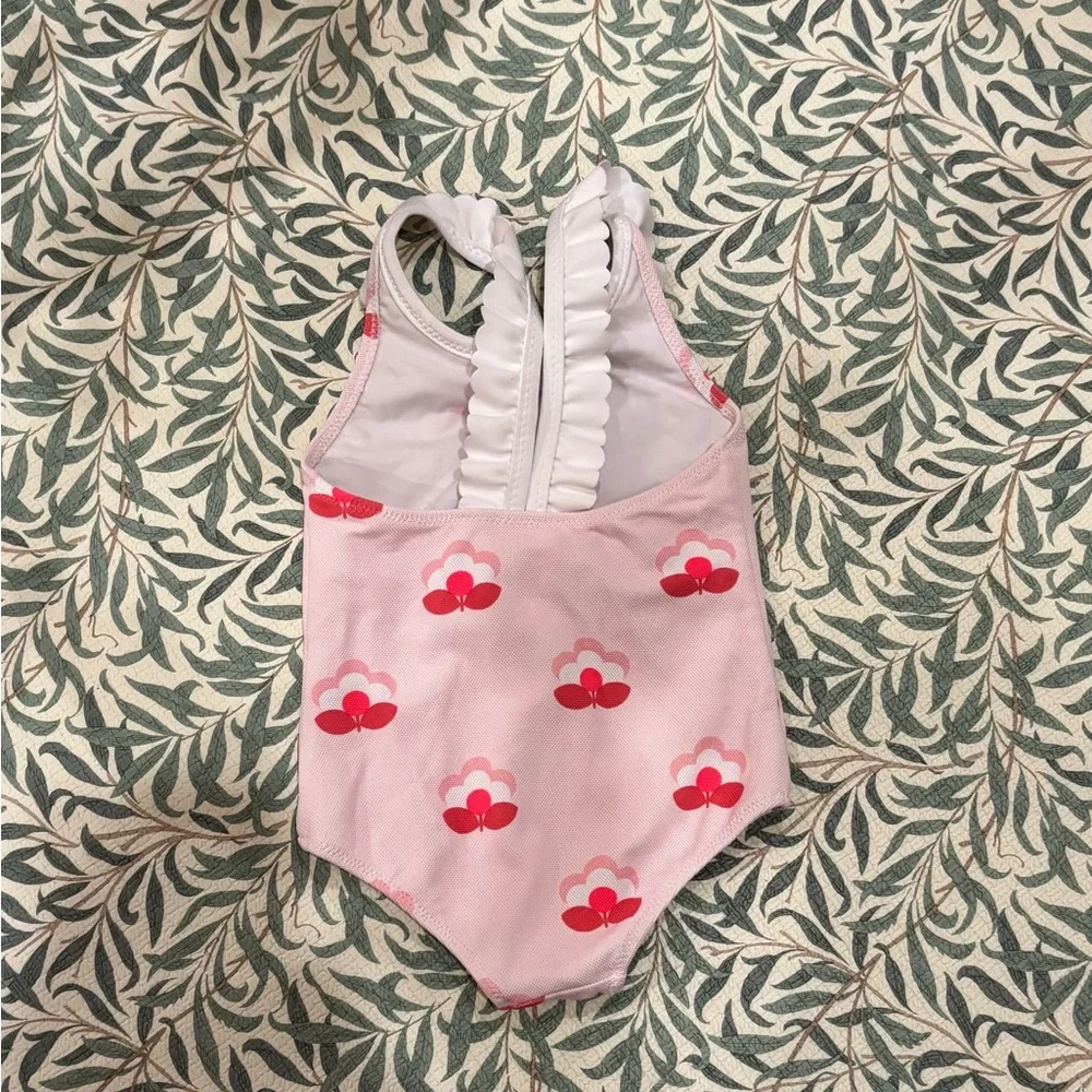 Jacadi Baby Girl Ruffle Swimsuit 3-6M Pink Floral One Piece Infant Swim